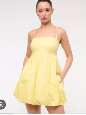 Abercrombie & Fitch Pale Yellow Babydoll Bubble Hem Mini Dress